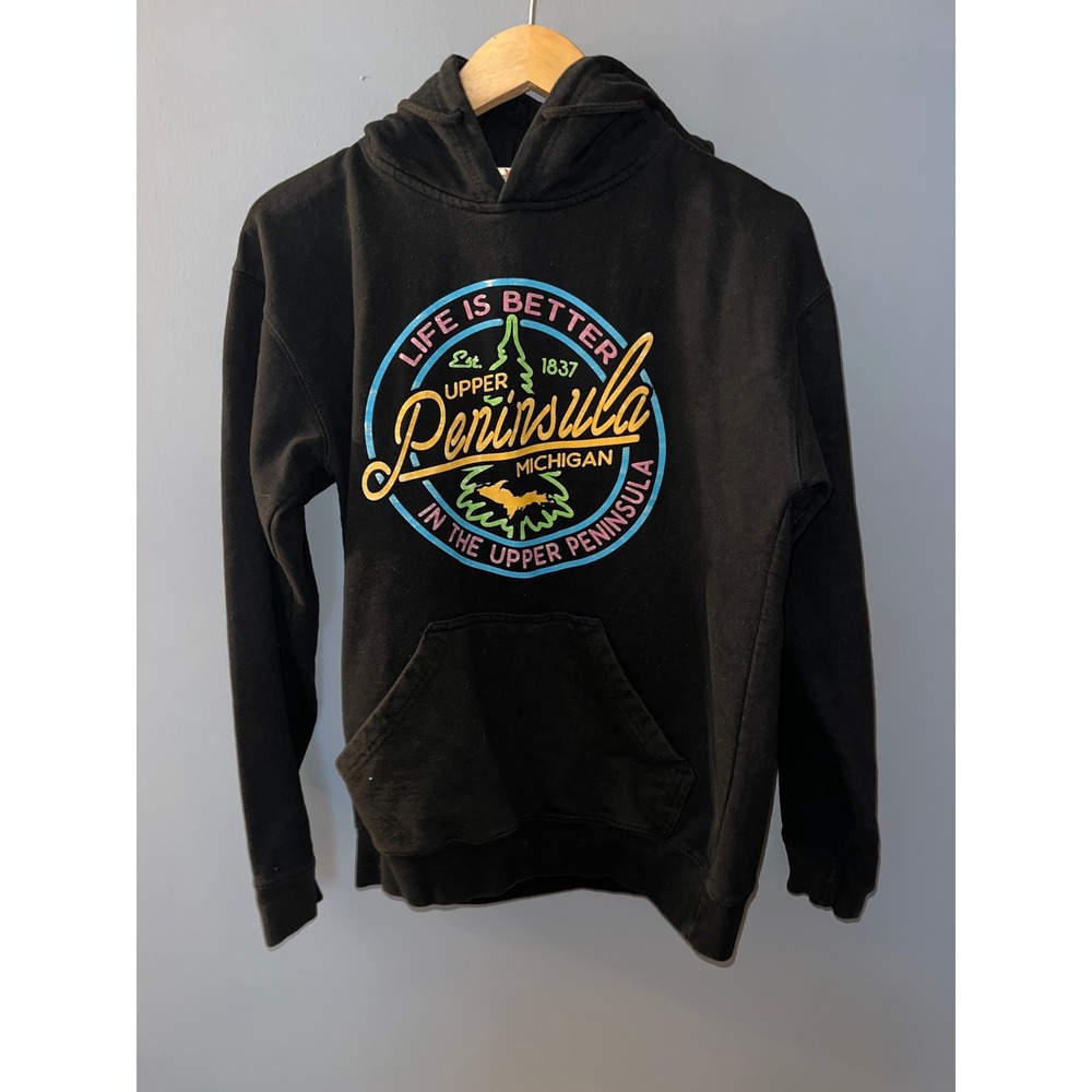 RetroVision Apparel Michigan Upper Peninsula Hoodie Black Mens Small UP North